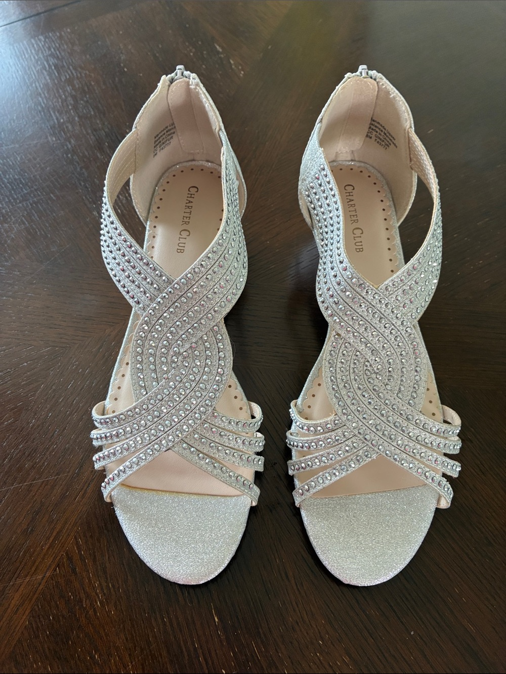 Charter Club Silver Crystal Crossover Dress Heels Size 8
